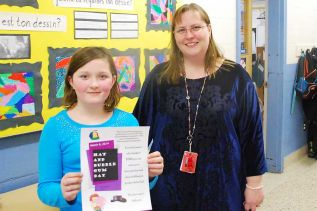 Samantha Snider, a grade 4 student at Harrowsmith Public School with her teacher, Mrs. Thayer
